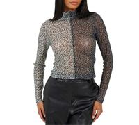 (10 UK, Black/Cream) Brave Soul Womens/Ladies Illusion Mesh Mock Neck Top