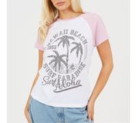 Brave Soul Womens Lettering Graphic Crew Neck Short Sleeve Baseball T-Shirt in White/Lilac - Size 8 UK