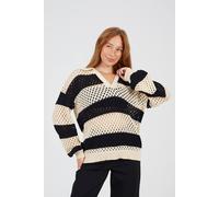 Brave Soul Women's Lightweight Stripe Open Knit Jumper in Stone | Size: Large Brave Soul Stone L