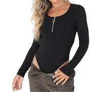 BRAVE SOUL Womens Long Sleeve Bodysuit with Zip Black 12