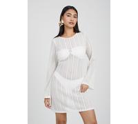 Brave Soul Women's Long Sleeve Knitted Mesh Mini Dress in Off-White | Size: Large Brave Soul Off-White L