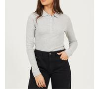 Brave Soul Womens Long Sleeve Ribbed Top With Collar Collared Buttons Cotton