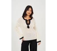 Brave Soul Women's Loose Knit V-Neck Jumper in Cream | Size: Medium Brave Soul Cream M