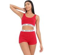 BRAVE SOUL Women's Plain Stretchy Gym Set - 2-Piece Crop Top Vest & High-Waist Shorts for Yoga, Running, Workout - Breathable, Lightweight, Perfect Activewear Essentials Red XS