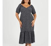 Brave Soul Womens Plus Size Tiered Floral Midi Dress With Adjustable Sleeve