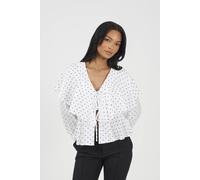 Brave Soul Women's Polka Dot Long Sleeve Top With Frill in Cream | Size: Small Brave Soul Cream S