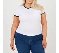 Brave Soul Womens Ps Ssbtn Tee in White/Navy - Size 20 UK