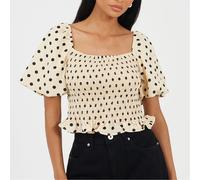 Brave Soul Womens Puff Slv Top in Cream/Black - Size 14 UK