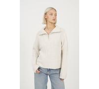 Brave Soul Quarter Zip Cable Knit Jumper - Beige - Beige - S