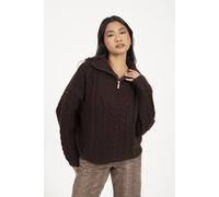Brave Soul Women's Quarter Zip Cable Knit Jumper in Brown | Size: XL Brave Soul Brown XL