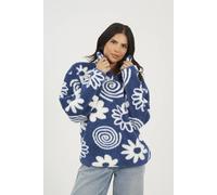 Brave Soul Womens Flower Print High Neck Fleece Sweatshirt 10 (S) Blue