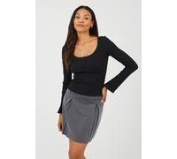 Brave Soul Women's Ribbed Scoop Neck Top With Lettuce Hem in Black | Size: Small Brave Soul Black S