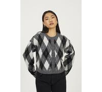 Brave Soul Women's Round Neck Argyle Knit Cardigan in Grey | Size: Medium Brave Soul Grey M