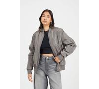 Brave Soul Ruched Sleeve Oversized Bomber Jacket - Charcoal - Charcoal - 10