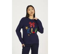 Brave Soul Women's Sequin Embellished Elf Christmas Jumper in Navy | Size: XS Brave Soul Navy XS
