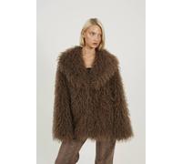 Brave Soul Shawl Collar Faux Mongolian Fur Jacket - Brown - Brown - 10