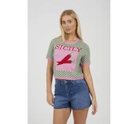 Brave Soul Women's Short Sleeve Checked Jaquard Jumper in Green | Size: Medium Brave Soul Green M