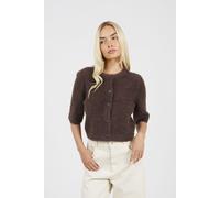 Brave Soul Women's Short Sleeve Fluffy Yarn Cardigan in Chocolate | Size: Large Brave Soul Chocolate L