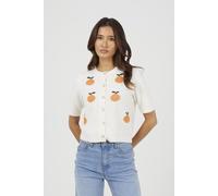 Brave Soul Women's Short Sleeve Orange Jacquard Knit Cardigan in Cream | Size: Medium Brave Soul Cream M