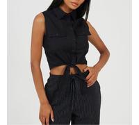 Brave Soul Womens Sleeveless Collared Top With Tie Detail in Black - Size 10 UK