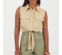 Brave Soul Womens Sleeveless Collared Top With Tie Detail in Sand - Size 14 UK