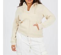 Brave Soul Womens Solid Patterned Hooded Ribbed Cuff Sweat Jacket with Kangaroo Pocket in Stone - Size 24 UK