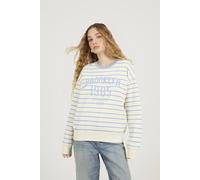 Brave Soul Women's Stripe Embroidered Crew Neck Sweatshirt in Cream | Size: Large Brave Soul Cream L