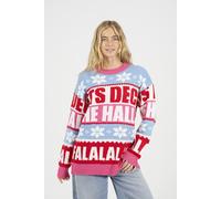 Brave Soul Women's Stripe Slogan Christmas Jumper in Pink | Size: Large Brave Soul Pink L