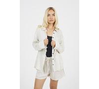 Brave Soul Women's Striped Long Sleeve Shirt With Open Back in Ecru | Size: Large Brave Soul Ecru L