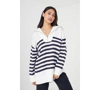 Brave Soul Women's Striped Oversized 1/2 Zip Knitted Jumper in Ivory | Size: Small Brave Soul Ivory S