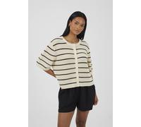 Brave Soul Women's Striped Short Sleeve Fisherman Knit Cardigan in Ecru | Size: Large Brave Soul Ecru L
