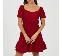 Brave Soul Womens Sweetheart Neck Short Sleeve Babydoll Dress in Red - Size 10 UK