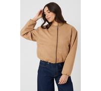 Brave Soul Womens Tan Faux Suede Bomber Jacket With Oversized Sleeves - Size 12 UK