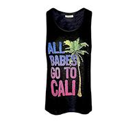 Brave Soul Women's Tank Top Sports Top Cool Print Palm Trees Streatwear Cali Babes (Black, M), black