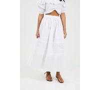 Brave Soul Tiered Maxi Skirt With Embroidery In White White XL