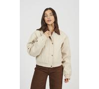 Brave Soul Women's Twill Bomber Style Jacket with Cord Collar in Stone | Size: 14 Brave Soul Stone 14