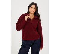 Brave Soul Women's Boucle Yarn Jumper With Zip Neck in Wine | Size: Medium Brave Soul Wine M
