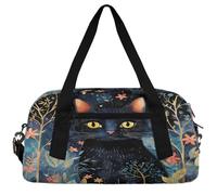 Brave Space Cat Kids Duffle Bag Boys Girls Small Sport Dance Gym Bag for Overnight Travel Weekender Carry On, Black Cat at Night, 18.5"L x 9.4"W x 7.8"H