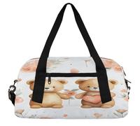 Brave Space Cat Kids Duffle Bag Boys Girls Small Sport Dance Gym Bag for Overnight Travel Weekender Carry On, Animal Couple Bear, 18.5"L x 9.4"W x 7.8"H