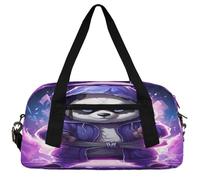 Brave Space Cat Kids Duffle Bag Boys Girls Small Sport Dance Gym Bag for Overnight Travel Weekender Carry On, Panda Warrior, 18.5"L x 9.4"W x 7.8"H