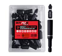 Brave Tools Ph2 Impact Drill Driver Screwdriver 26Pc Bits Set Magnetic Bit Holder Pozidriv Pozi 2 Bits