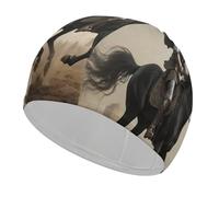 Brave Warrior and Horse Swim Cap High Elasticity Anti Slip Waterproof Comfortable Swim Hat Bathing Cap for Men Women