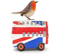Brave Wings Hand Carved and Painted Wooden Bird - The European Robin Red Breast (Erithacus rubecula) Bird On Bus - Ornament Sculpture Figurine Statue Unique Decoration Home Decor - 1579