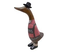 Brave Wings Hand Carved Wooden Bamboo Duck ~ Pink Oktoberfest 20cm High ~ Ornament Sculpture Figurine Statue Unique Table Decoration Home Decor ~ 5233