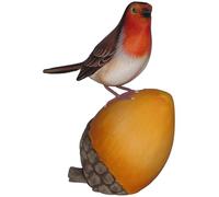 Brave Wings Hand Carved Wooden Bird ~ Curious Robin Red Breast on a Pinecone ~ Ornament Sculpture Figurine Statue Unique Table Decoration Home Decor ~ 5274
