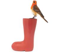Brave Wings Hand Carved Wooden Bird ~ Robin Red Breast on Red Boot ~ OOAK Ornament Sculpture Figurine Statue Unique Table Decoration Home Decor Gift for Christmas and Birthdays ~ 4893