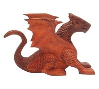 Brave Wings Hand Carved Wooden Dragon ~ Small Friendly Dragon 15.5cm Long ~ Ornament Sculpture Figurine Statue Unique Table Decoration Home Decor ~ 5414