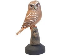Brave Wings Hand Carved Wooden Owl ~ Ferruginous Pygmy 26cm High ~ OOAK Ornament Sculpture Figurine Statue Unique Table Decoration Home Decor Gift for Christmas and Birthdays ~ 4385
