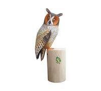 Brave Wings Hand Carved Wooden Owl ~ The Insect Hunter 27cm High ~ OOAK Ornament Sculpture Figurine Statue Unique Table Decoration Home Decor Gift for Christmas and Birthdays ~ 4836