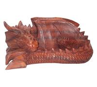 Brave Wings Hand Carved Wooden - Treasure Keeper Sleeping Dragon - Wood Ornament Sculpture Figurine Statue Unique Table Decoration Home Decor Gift for Christmas - 5015C